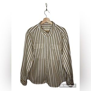 Mens Madewell Easyfit button up shirt, tan & white. Large